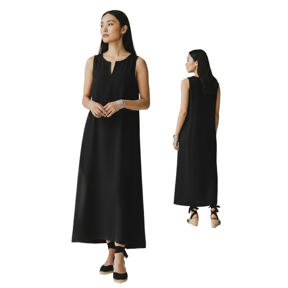 VTG Coldwater Creek Linen Blend Women's Maxi Dress M Black Lagenlook Sleeveless